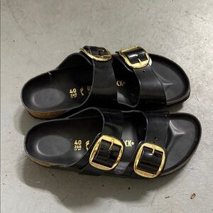 Birkenstock Black Sandals with Gold Buckles